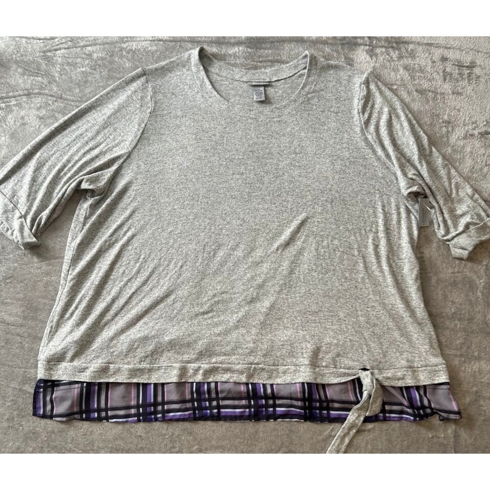 Catherines 4X (30/32W) Top NWT Gray Purple 3/4 Sleeve - Picture 1 of 5